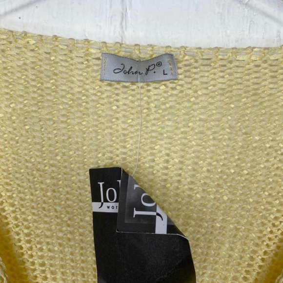 John P. Greece cardigan sweater yellow open front w/tie NWT size L long sleeve - Picture 2 of 6